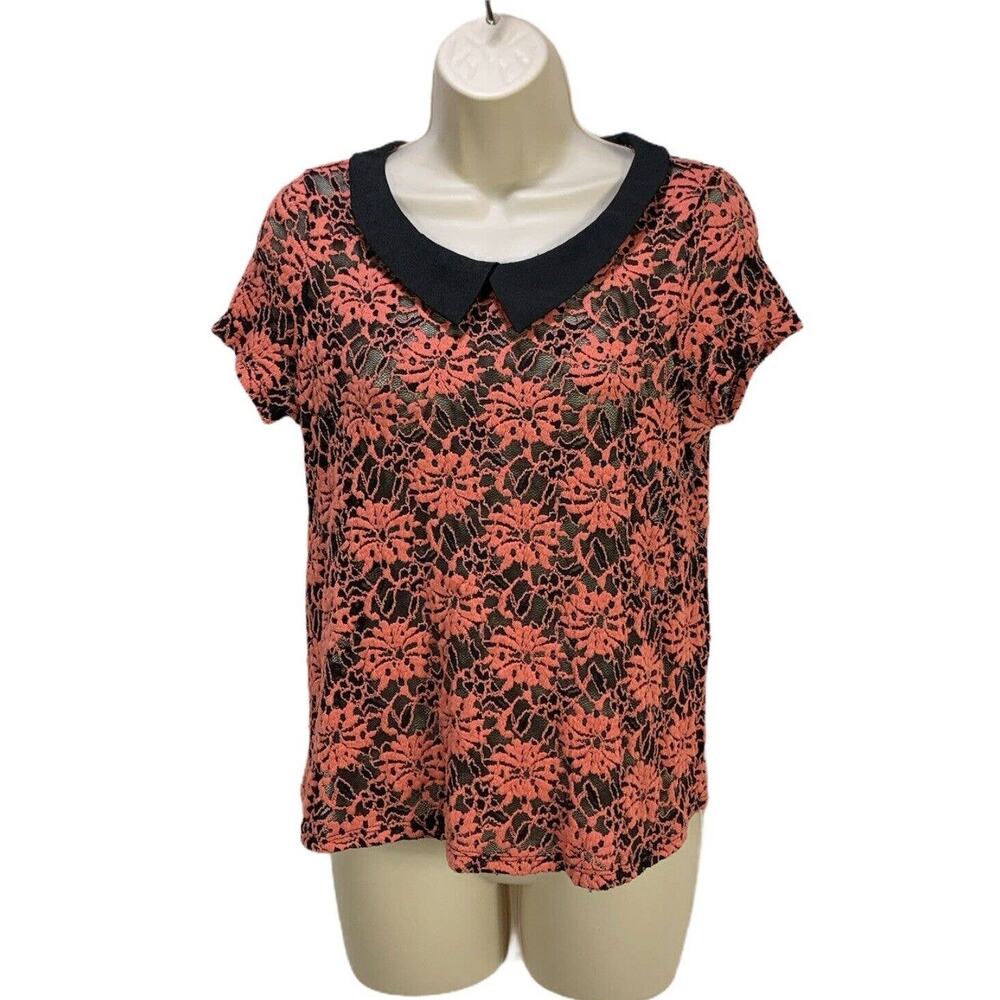 Anthropologie Robin K Womens Lace Blouse Size Medium Stretch Collared